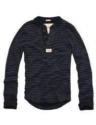 Abercrombie & Fitch Mens L/S Striped Henley Shirt, Navy Stripe