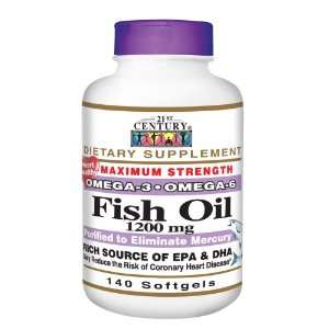  21st Century Fish Oil 1200 Mg Softgels, 140 Count: Health 