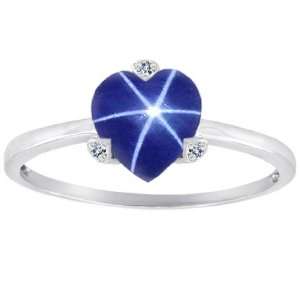 CandyGem 14k Gold Lab Created Heart Shape Star Sapphire and Diamonds 