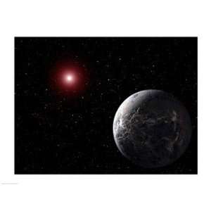  Extrasolar planet orbiting a red dwarf star in space 