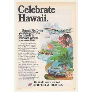  1975 United Airlines Hawaii Fly Drive Vacations Print Ad 