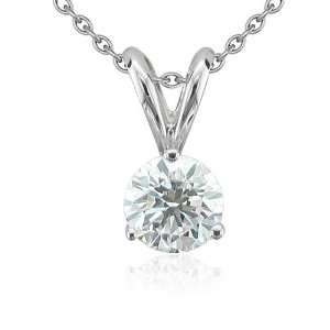 14k White Gold 3 Prong Solitaire Natural Diamond Necklace (FG, VS2, 1 