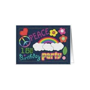  Birthday Party Invitations 15 Peace Sign Denim Card: Toys 