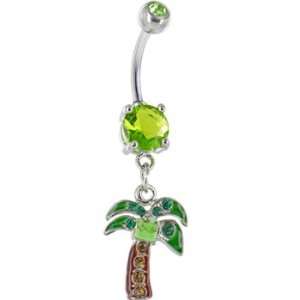  Emerald Gree Gem Swaying Palm Tree Dangle Belly Ring 