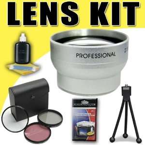  2X Telephoto Lens and 3 Piece Filter Kit for Canon HFM30 