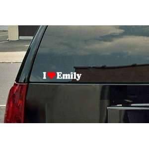  I Love Emily Vinyl Decal   White with a red heart 