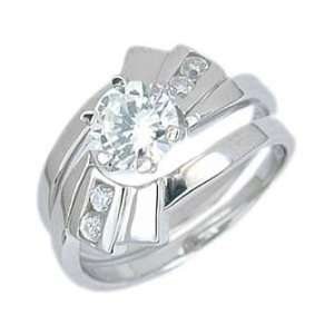 Sterling Silver Engagement 2 Set Ring with Cubic Zirconia   Size: 5 9 