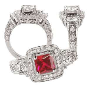  18K Lab Grown 6mm Princess Cut Ruby Engagement Ring with 