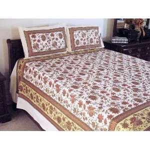  3P Floral India Bedding Bed Sheet Cotton Pillow Shams 