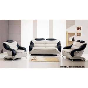   Contemporary Grey & Black Leather Sectional Sofa Set: Home & Kitchen