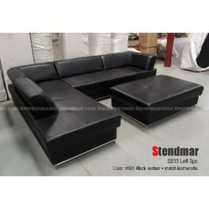   Euro Design Black Leather Sectional Sofa Set S613b