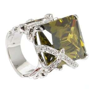  Olivine & Cubic Zirconia Ring Jewelry