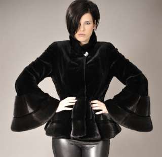 Brand new sheared SAGA FURS black Mink Fur jacket with bell sleeves 
