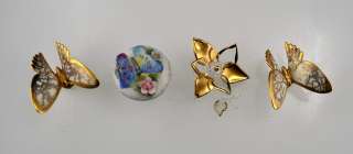 Lot (4) Small Butterfly and Rose Figurines Glass Porcelain Lefton 