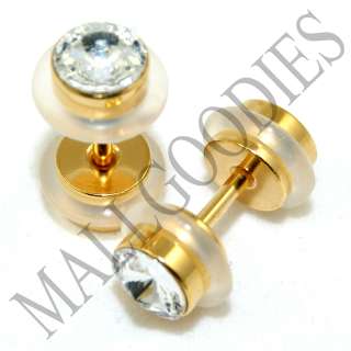 0296 Fake Cheaters Plugs 16G Look 2G Steel Gold Clear  