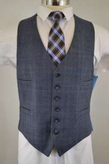 Vintage MOD Botany 500 Mens Blue W Pane 3 Piece Vest Suit 44R  