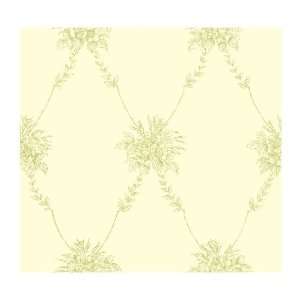  Toiles Bouquet Trellis Wallpaper, Custard/Green