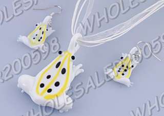 W14381 12sets Frog Glass Pendant Necklaces+Earrings  