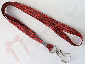 Red Black Zebra Animal Key Chain Lanyard ID Holder  