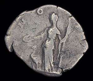 An ancient Roman silver denarius of Julia Domna, dating to 