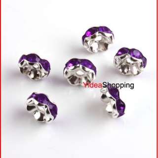 100x Silver Plated+Acrylic Rhinestone Rondelle Spacers  