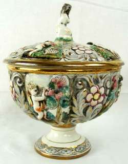 CAPODIMONTE COVERED CANDY DISH  MARKED   Numbered 1366/46   MADE IN 