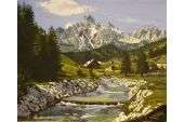 Swiss Alpine Mountain Range Alps Oil Painting  