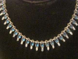 Hard to find VTG Cobalt and Baby Blue Rhinestone Collar necklace 