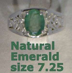 Natural Emerald Handmade Ajoure Filigree Sterling Silver Unisex Ring 