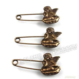 12x Antique Bronze Alloy Hot Angel Safety Pin Brooch Findings 