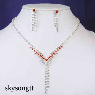 Swarovski Ruby Red Bridal Crystal Necklace Set S1691R  