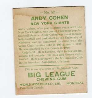 1933 V353 World Wide Gum Andy Cohen #52  