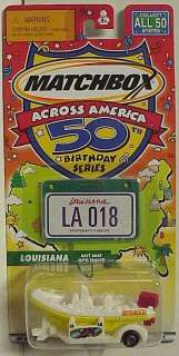 Matchbox 50th Birthday State series Louisiana Raft Boat w/trailer with 