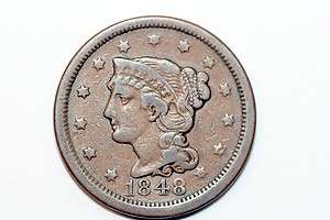 Pretty Fantastic Looking 1848   P Braided Hair Large Cent   F  