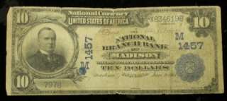 VG 1902  PLAIN BACK  $10 CH.M1457 MADISON, INDIANA  13 KNOWN  ID#Y429 