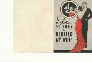 BEHOLD MY WIFE(1934)SYLVIA SIDNEY ORIG PBOOK HERALD  