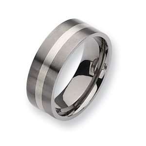    Titanium Sterling Silver Inlay 8mm Satin Band TB207 11: Jewelry