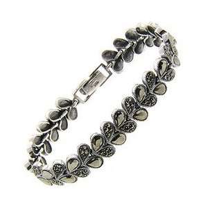  Sterling Silver Marcasite Leaf Bracelet: Jewelry