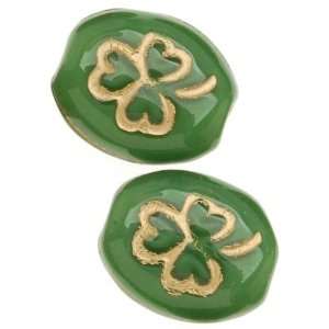  Czech Glass Oval Beads With St. Patricks Day Green 