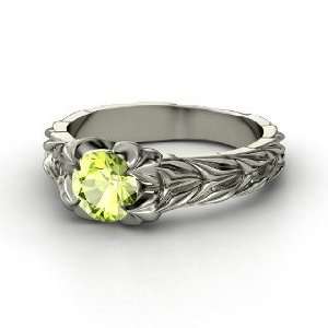  Rose and Thorn Ring, Round Peridot Platinum Ring: Jewelry