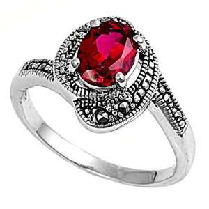   : Sterling Silver Marcasite Rings with Ruby CZ   Sizes: 5 9: Jewelry