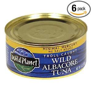 Wild Planet Wild Albacore Tuna, Minimal Mercury, No Salt Added, 6 
