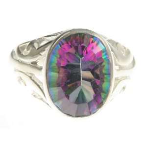   Sterling Silver RAINBOW MYSTIC TOPAZ CZ Ring, Size 7.5, 6.99g Jewelry
