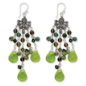   Smokey & Green Crystal/Quartz/Jasper/Marcasite Earrings: Jewelry