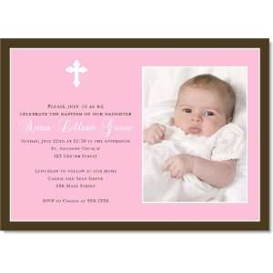   Pink Cross Digital Photo Baptism Invitations