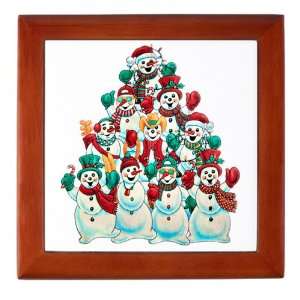  Keepsake Box Mahogany Christmas Holiday Stacked Snowmen 