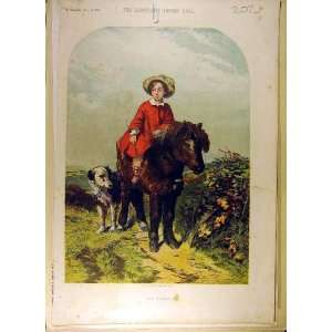    1856 Painting Animal My Pony Dog Boy Hill Old Print