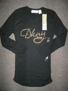 NWT! DKNY Jeans Black Juniors Logo Shirt XS 3/4 Sleeve  