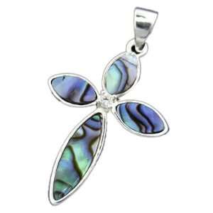  925 Silver Abalone Paua Cross Pendant Hawaiian Jewelry 