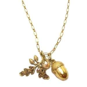 Catherine Popesco 14K Gold Plated Link Acorn, Branch, and Pearl Charms 